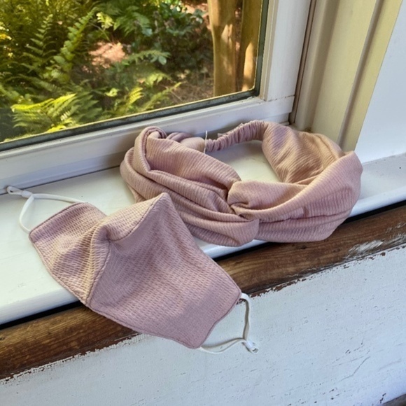 Anthropologie Pink Headband and Matching Face Mask - Picture 1 of 5